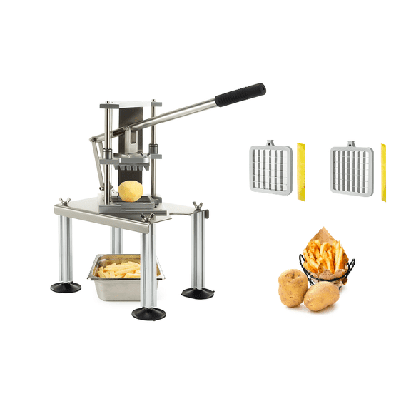 Commercial Heavy Duty French Fry Cutter, Stainless Steel Potato Slicer with 1/2" & 3/8" 2 Blades, Strong Suction Manual Vegetable Cutter for Restaurant, Food Truck, Home Commercial Kitchen