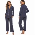 thumbnail image 2 of Conjunto de pijama de manga larga con botones y pantalones para mujer, color blanco, 2 of 5