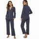 thumbnail image 2 of Conjunto de pijama de manga larga con botones y pantalones para mujer, color blanco, 2 of 5