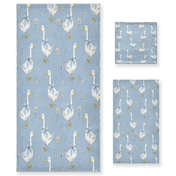 3 Piece Bath Towels Set Bath Towel, Hand Towel and Face Towel for Bathroom, Gym, Hotel Cute Geese and Daisies