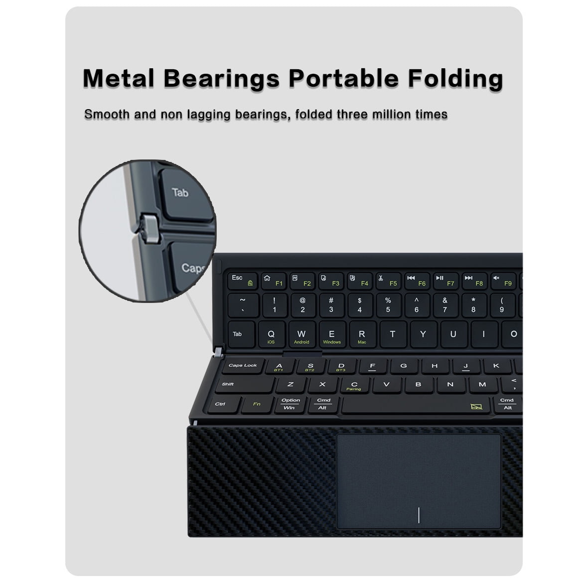 Tri-Fold Foldable Bluetooth Keyboard Built-in Touchpad, Rechargeable Wireless Travel Keyboard Multi Device Compatible for Smartphone Tablet