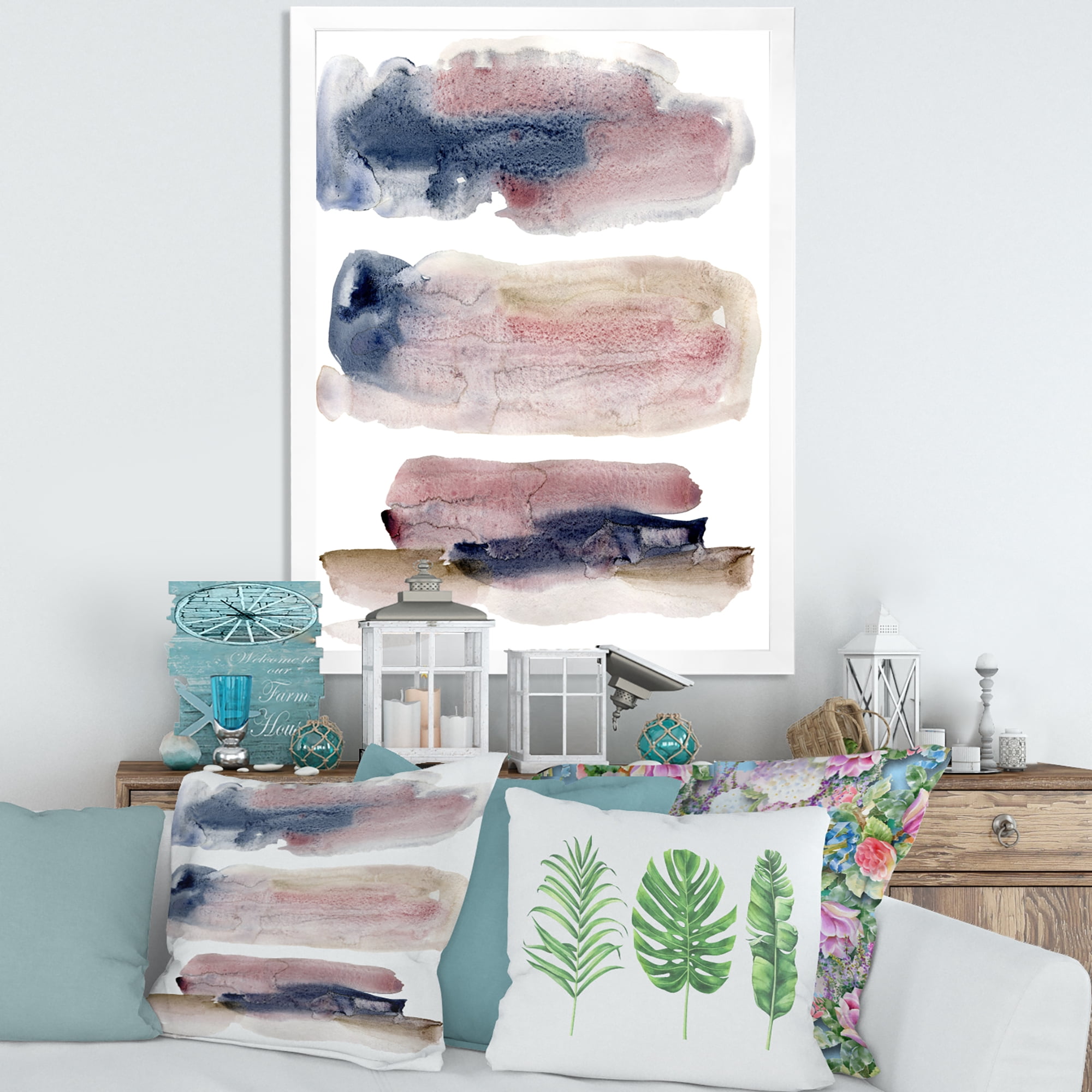 Designart 'Beige Blue and Pink Clouds' Modern Framed Art Print