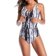 thumbnail image 2 of TIMIFIS Women's One Piece Swimsuit V Neck Scalloped Trim Contrast Mesh Wide Straps Low Back, 2 of 7
