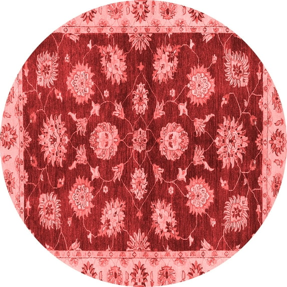Ahgly Company Machine Washable Indoor Round Oriental Red Traditional Area Rugs, 4' Round
