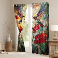 thumbnail image 3 of Hummingbird Window Curtain Set of 2 Panels,Rustic Garden Poppy Red Flowers Botanical Window Drapes,Artistic Stained Glass Style Patchwork Curtain for Kids Adults Bedroom Decor,52Wx63L, 3 of 6