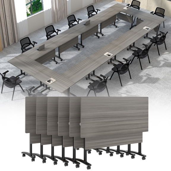 6PCS Modern Conference Table,Folding Conference Table with 360°Mobile Wheels,Conference Room Table for Office ,Classroom,Modular Meeting Table