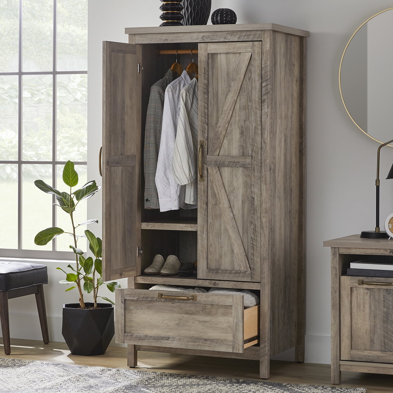 Better Homes & Gardens Modern Farmhouse Armoire, Rustic Gray Finish