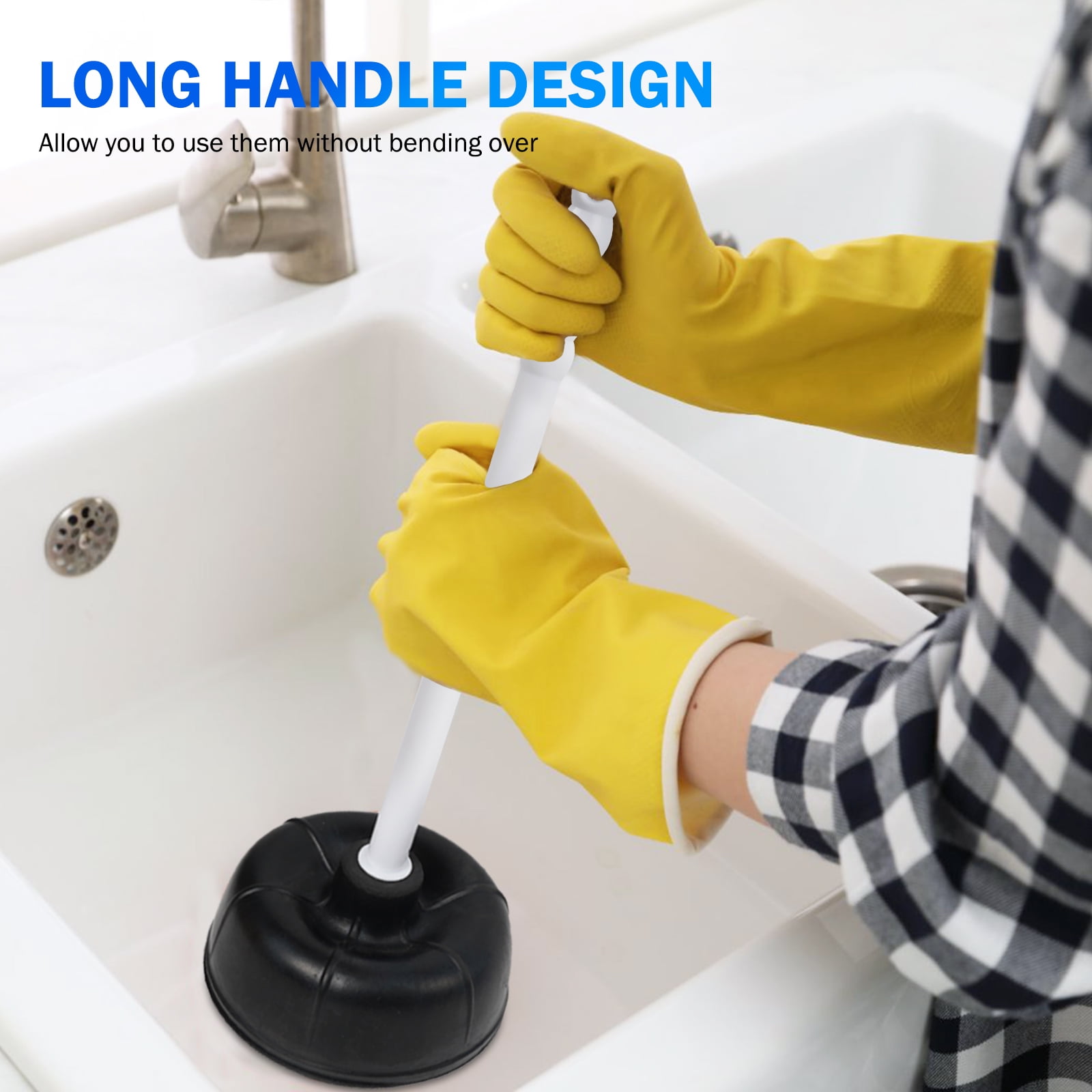 Koomade Toilet Plunger with Ergonomic Plastic Handle Pump Declogger Sink