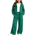 thumbnail image 6 of Bloomae Girls Hoodie Sweatsuit 2 Piece Full Zip Up Long Sleeve Hooded Sweatshirts and Elastic High Waist Wide Leg Jogger Sweatpants Trendy Cozy Athletic Tracksuit Sets, 6 of 8