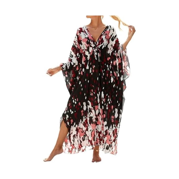 Women Animal Print Kaftan Dresses Plus Size Swimsuit Coverup 2025 Summer Bathing Suit Caftan Loungewear Beach Dress
