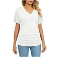 thumbnail image 2 of Wycnly Womens Blouses and Tops Dressy Breathable Comfy Casual Loose Basic Workout Tshirts Summer Solid V-Neck Short Sleeve Cute Tees Tops White l, 2 of 5