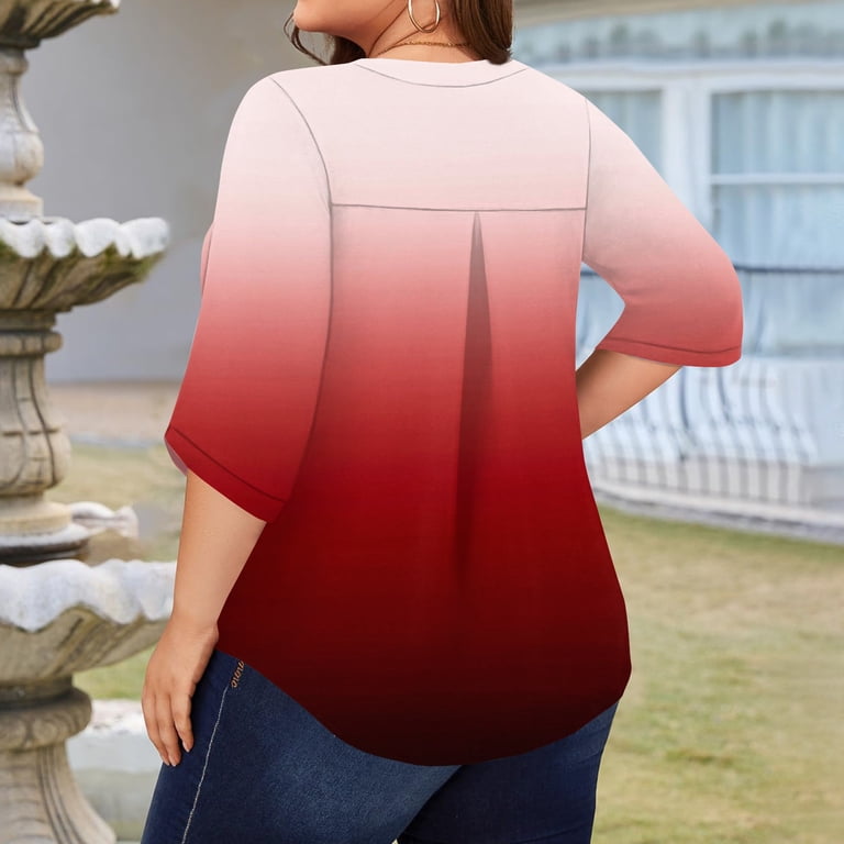 Abcomgle Women's Plus Size Tops 4x-5x Sexy 3/4 Sleeve Tunic Tops Gradient Graphic Tees V Neck Tunic Shirts Large Casual Clothes for Women XL,Red - Walmart.com Abcomgle Women's Plus Size Tops 4x-5x Sexy 3/4 Sleeve Tunic Tops Gradient Graphic Tees V Neck Tunic Shirts Large Casual Clothes for Women XL,Red - Walmart.com