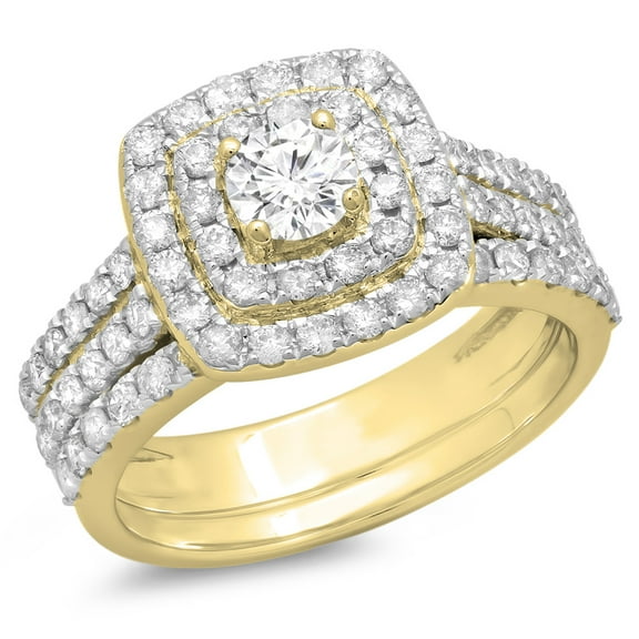 Dazzlingrock Collection 1.50 Carat (ctw) 10K Round Diamond Halo Style Bridal Engagement Ring Set 1 1/2 CT, Yellow Gold, Size 7.5