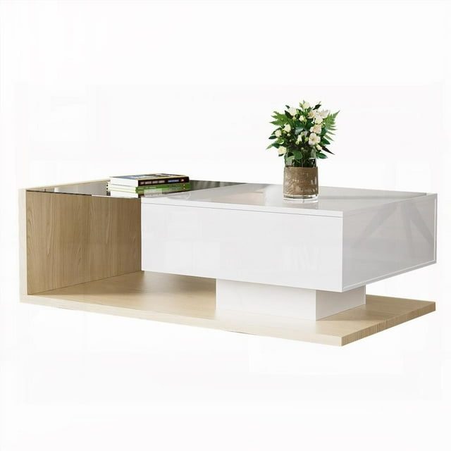 Coffee Table with Storage & LED Lights - Elegant Design & Spacious Surface