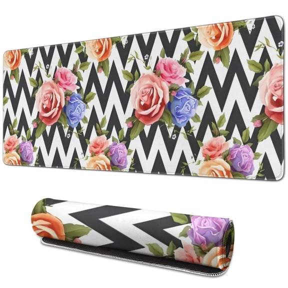 Long Mouse Pads for Desk,Pioneer Flower Floral Print Pattern Desk Mats on Top Of Desks, Desk Mouse Pad Extra Large with 3mm Non-Slip Base and Stitched Edge for Gaming,Office,Work,Home 31.5"x11.8"