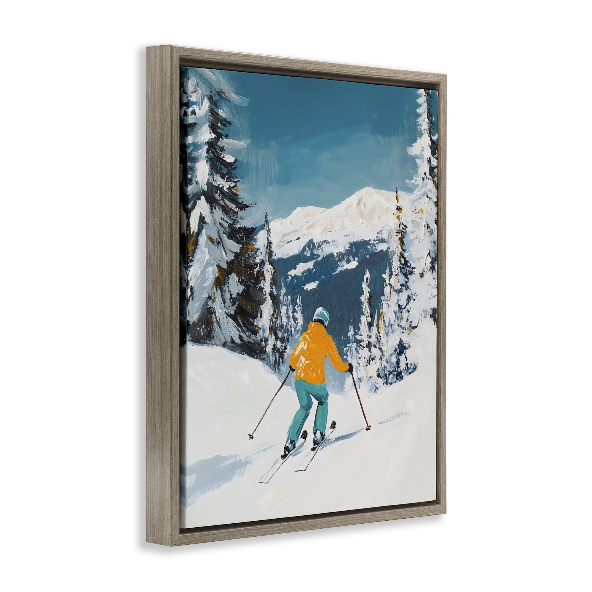 Stupell Industries Downhill Skier on Mountain Brown Framed Floater Canvas Wall Art, design by The Prints Vibe