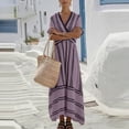 thumbnail image 6 of Mifsaly Womens Boho Maxi Dresses V Neck Short Sleeve Flowy Summer Sundresses High Waist Striped Lightweight Beach Vacation Dress L, 6 of 7