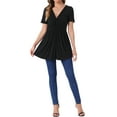 thumbnail image 2 of INSPIRE CHIC Women's Summer Front Knotted V Neck Blouse Short Sleeve Oversized Tunic Tops Solid Pullover T Shirt XL Black, 2 of 6