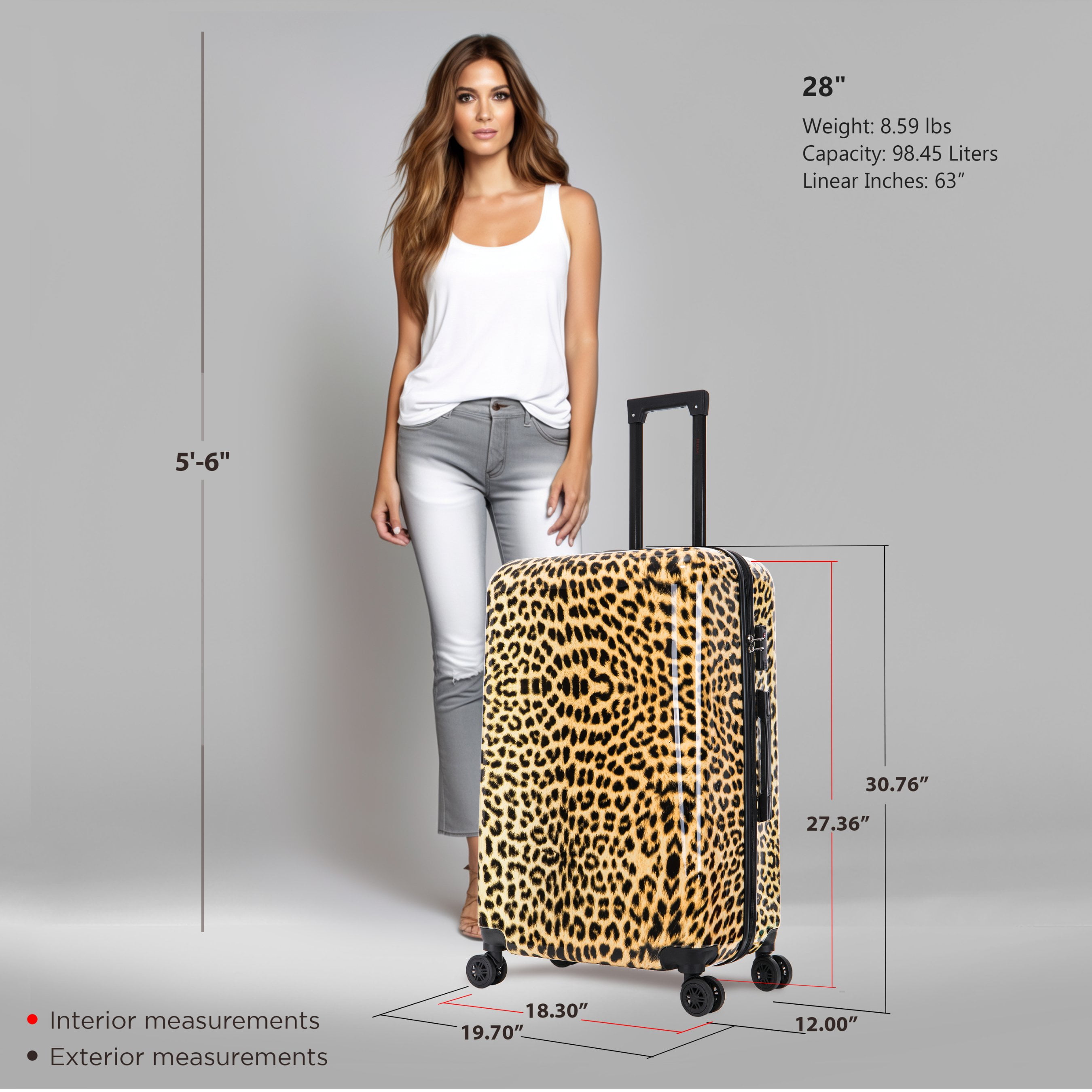 InUSA Print 28" Hardside Lightweight Luggage with Spinner Wheels, Handle and Trolley, Cheetah