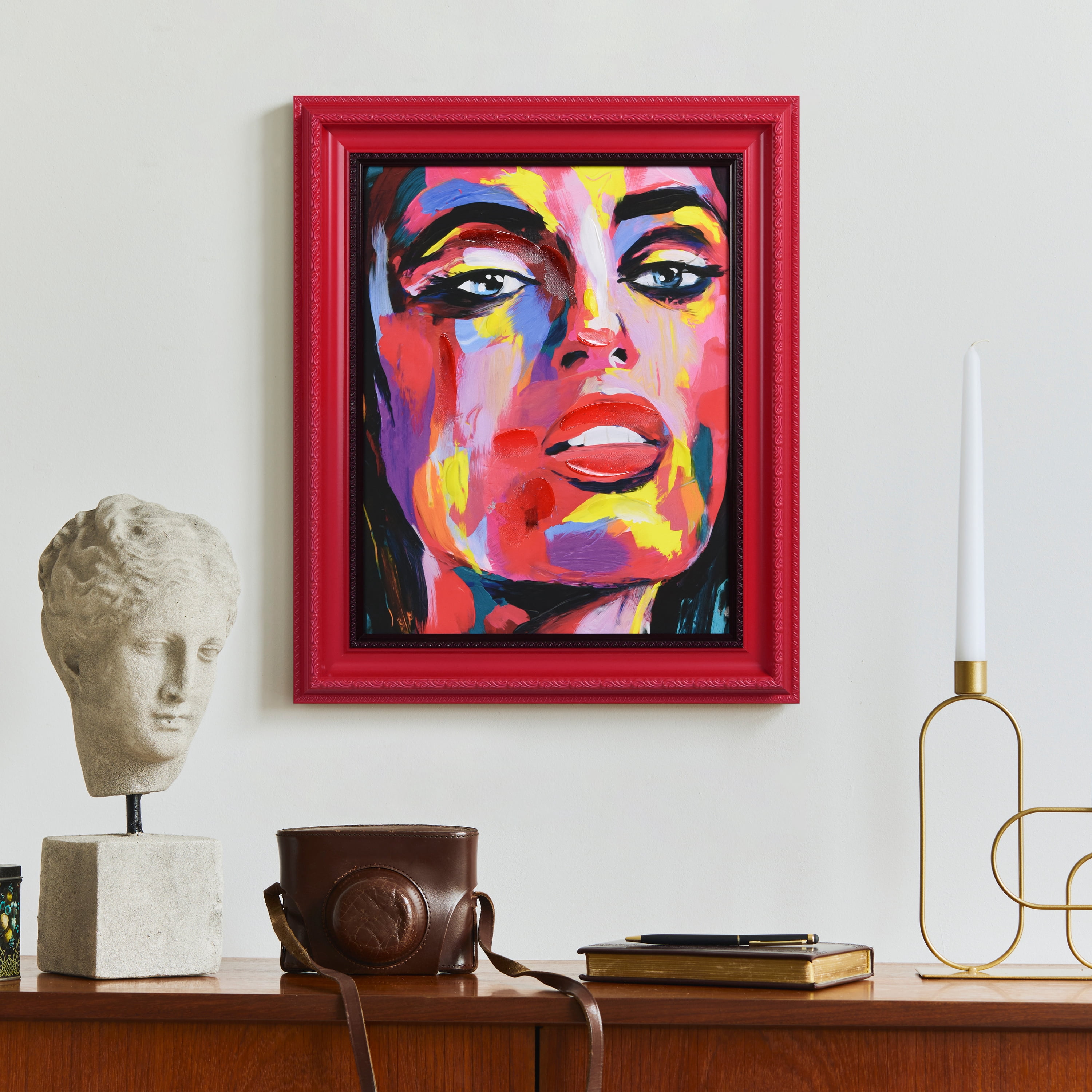 "Vivid Elegance" Chromatic Hand Painted Embellished Giclee Portrait Canvas Wall Art with Baroque Two-Tone Frame