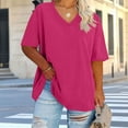 thumbnail image 2 of Jalioing Women's Plus Size V Neck Shirt Half Sleeve Solid Color Oversized T Shirt Fashion Loose Pullover Tee, 2 of 6