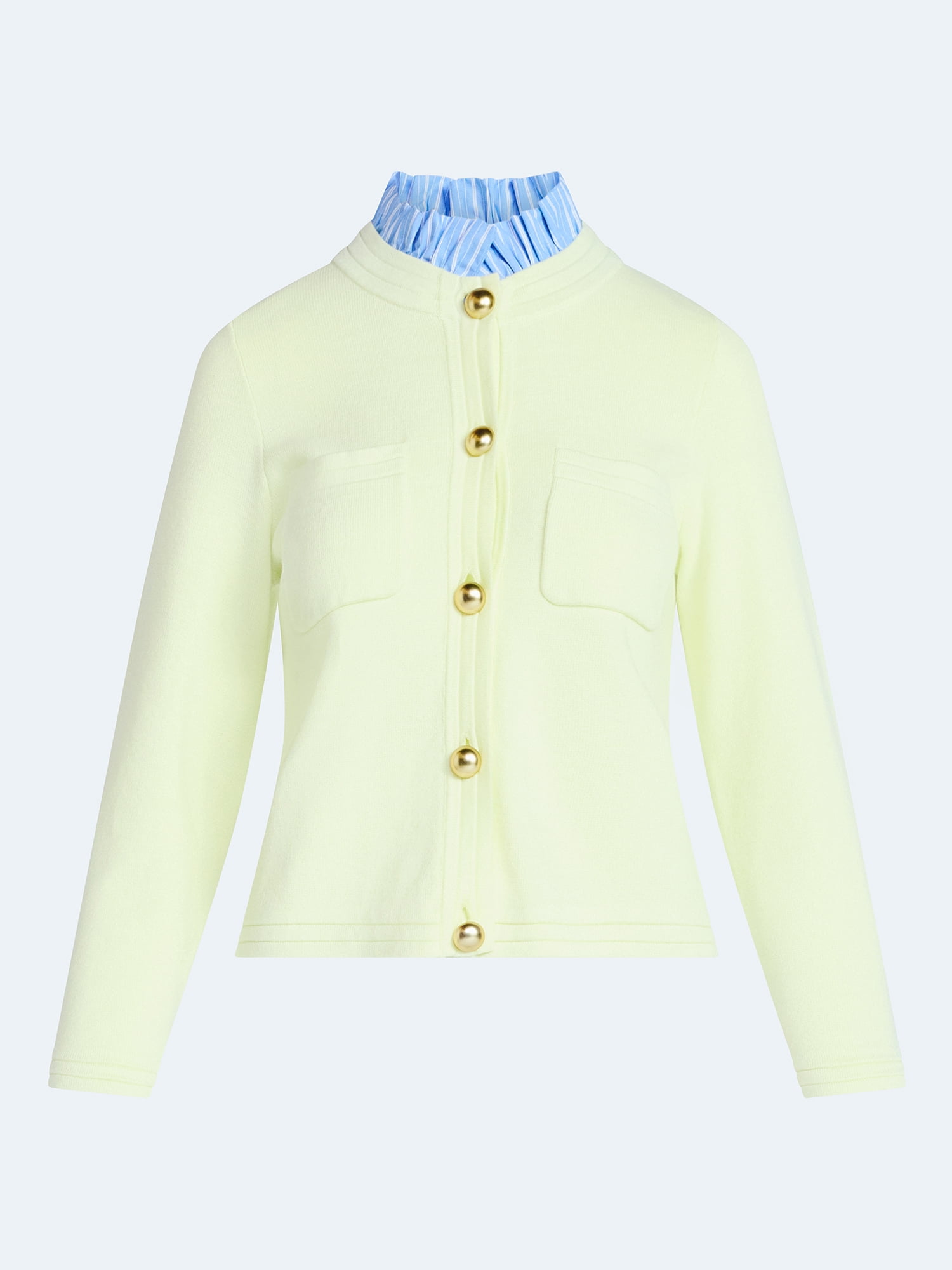 Free Assembly Women's Ruffle Neck Cardigan Sweater, Midweight, Sizes XS-XXL
