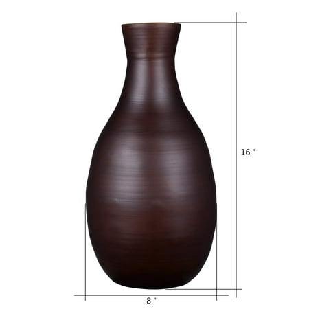 Bamboo Plants Vase - Villacera Handcrafted 16” Tall Brown Bamboo Vase | Decorative Glazed Bottle Neck Vase for Silk Plants, Flowers, Filler Decor | Sustainable Bamboo