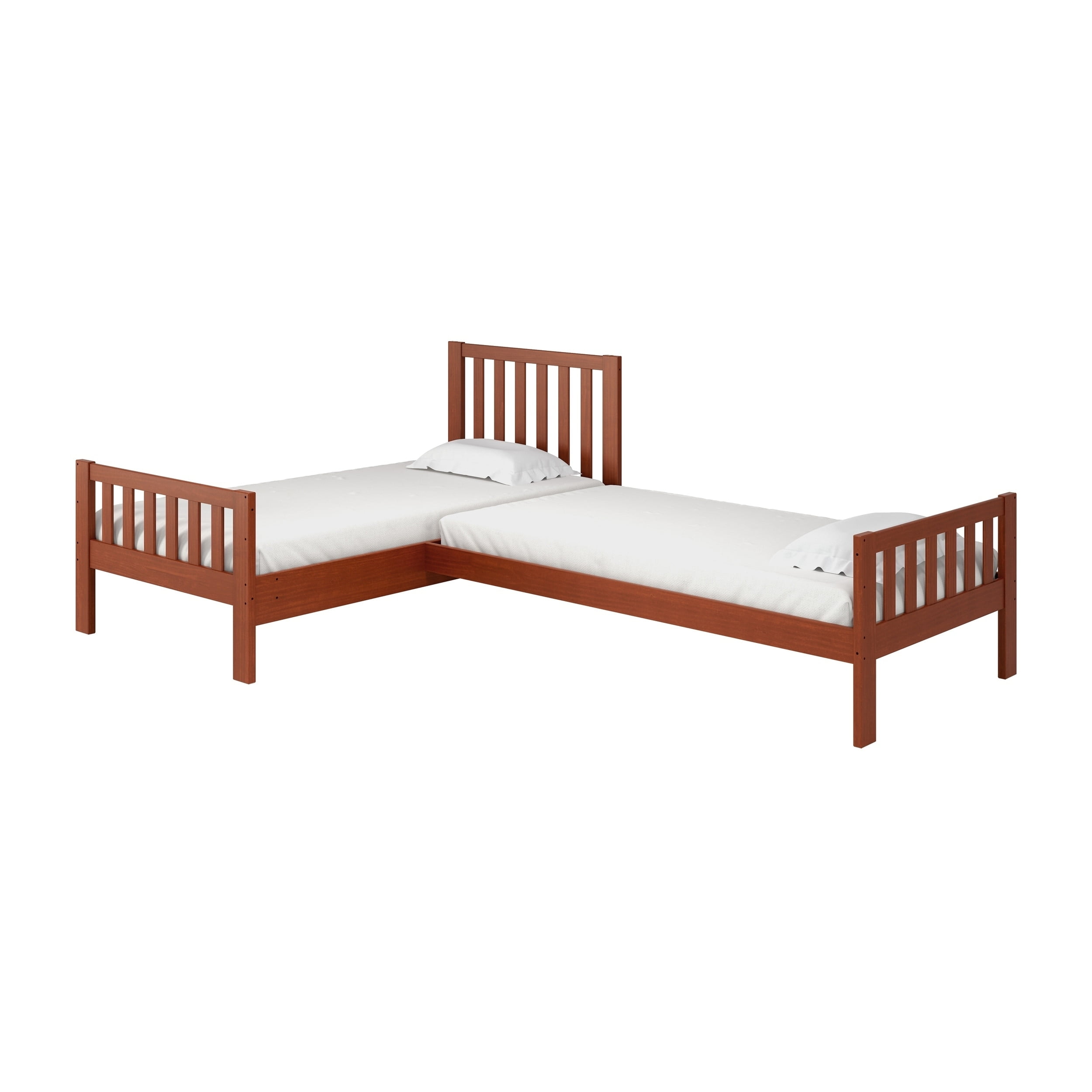 Aurora Corner LShaped Twin Wood Bed Set, Dove Gray