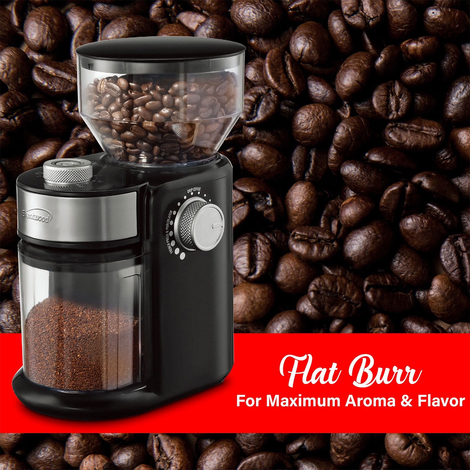 Brentwood 9 Ounce Automatic Burr Coffee Bean Blender Grinder Mill, Black