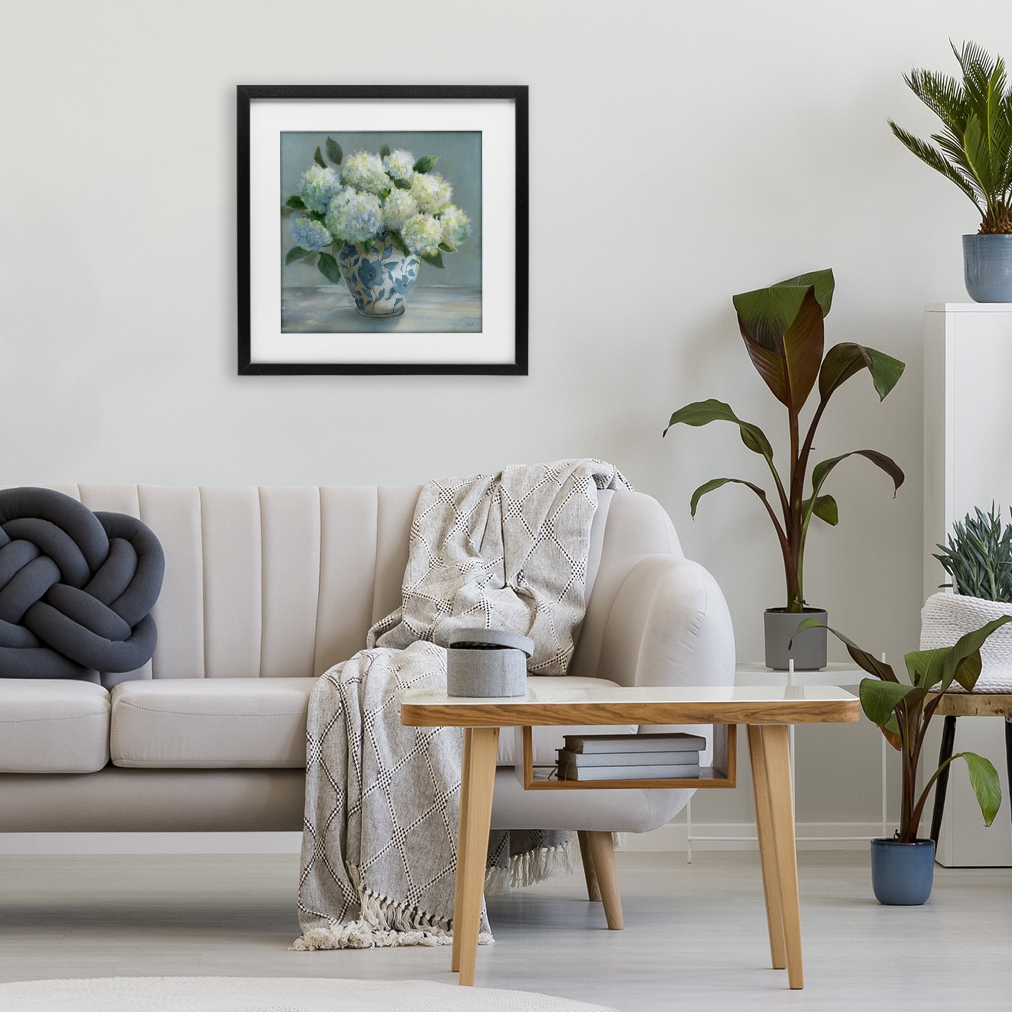 Stupell Industries Hydrangeas in Elegant Vase Black Framed Print Under Glass, design by Nan