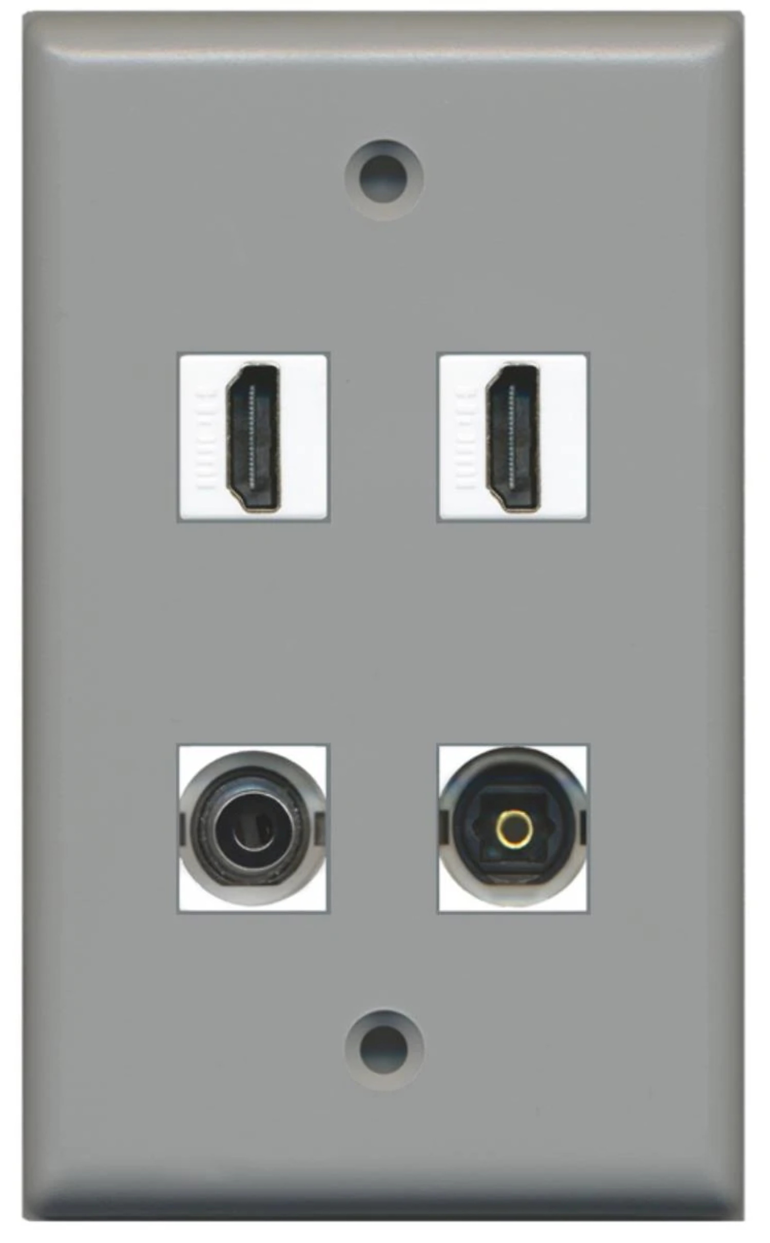Ultra Spec Cables 2 Port HDMI 3.5mm ToslinkOptical Wall Plate Gray w/White Jacks