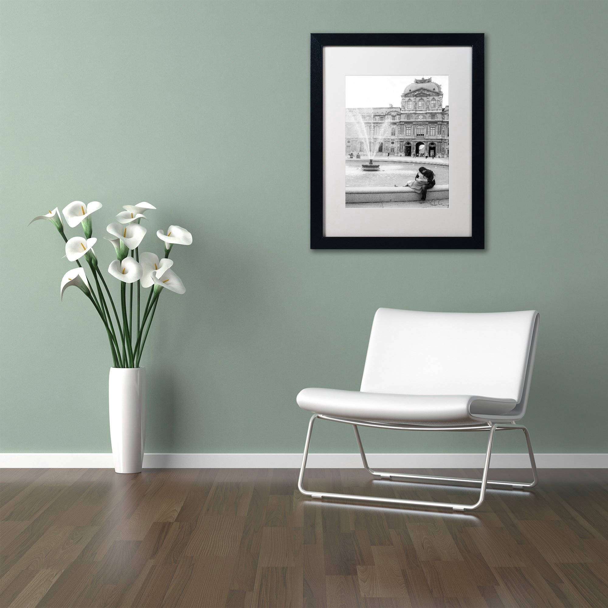 Trademark Fine Art "Paris Kiss" Canvas Art by Yale Gurney, White Matte, Black Frame
