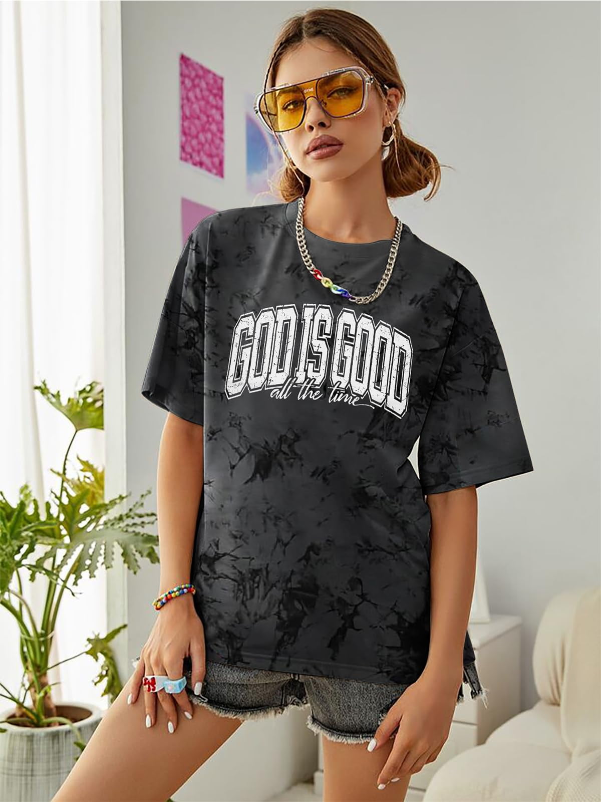 MOUSYA God Is Good Shirt Christian Shirts for Women Oversized Jesus Religious Gift Tops Bible Verse Inspirational Tee