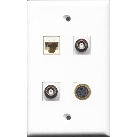 RiteAV 1 Port S-Video 2 Port BNC and 1 Port Cat6 Ethernet White Wall Plate