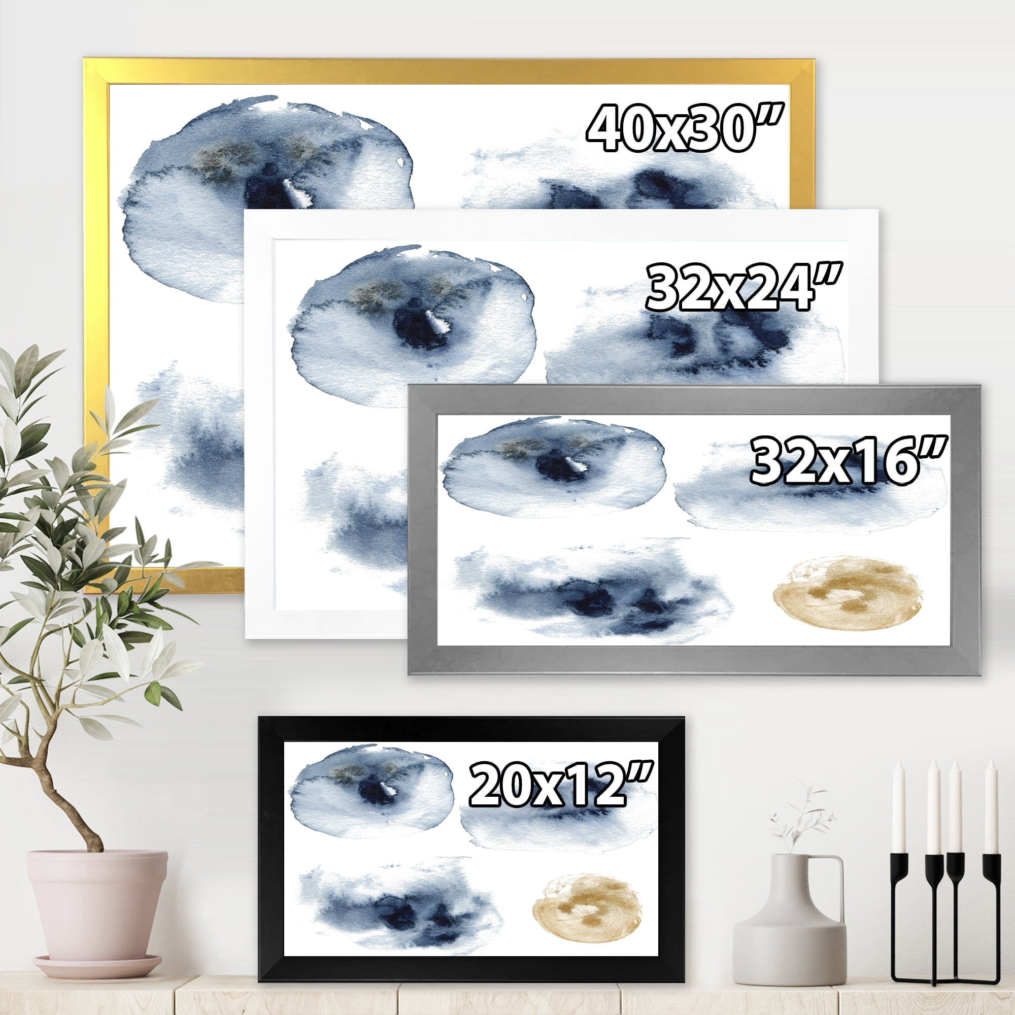 Designart 'Abstract Of Gold and Dark Blue Cloud' Modern Framed Art Print