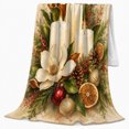 thumbnail image 2 of Candles with Magnolia and Dried Oranges, Warm Rustic Style for Holiday Lovers, Pinecone Ornament Scene, Cozy Flannel Blanket for Living Room and Bedroom, Christmas Gift and Seasonal Home Decor, 2 of 9