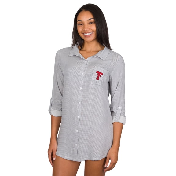 Women's College Concepts Gray Texas Tech Red Raiders Full-Button Long Sleeve Melody Nightshirt