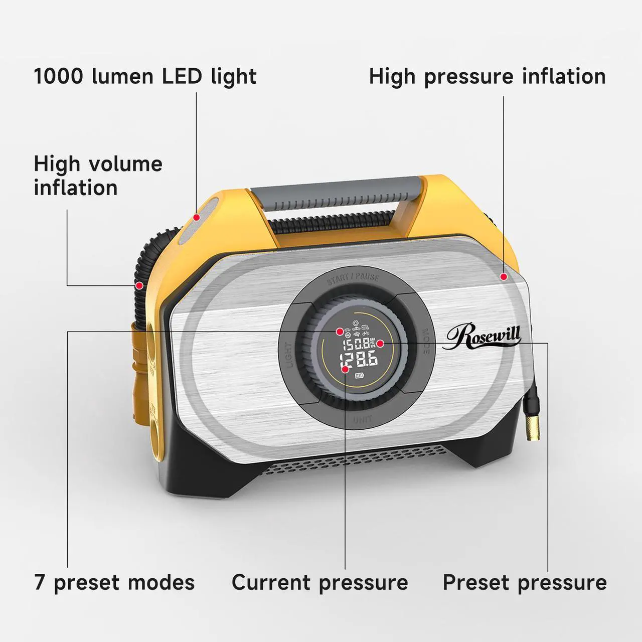 Rosewill Vortex RS6C Cordless Tire Inflator Portable Air Compressor, 160 PSI Air Pump for Car Tires with 15600mAh Battery, 100% Duty Cycle & Dual Cylinder, Air Pump for Heavy-Duty Vehicle, Orange