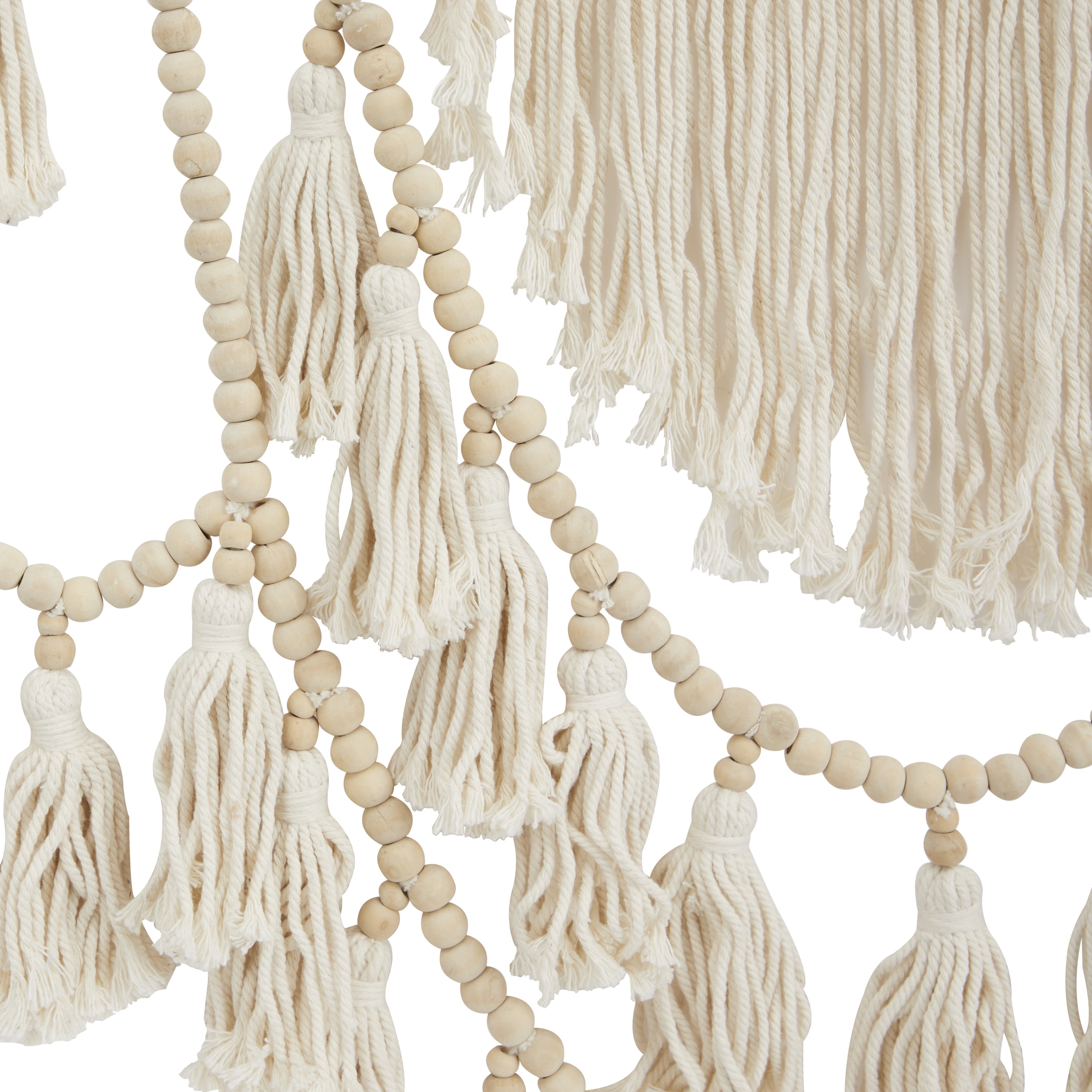 DecMode White Cotton Handmade Intricately Weaved Macrame Wall Decor with Beaded Fringe Tassels