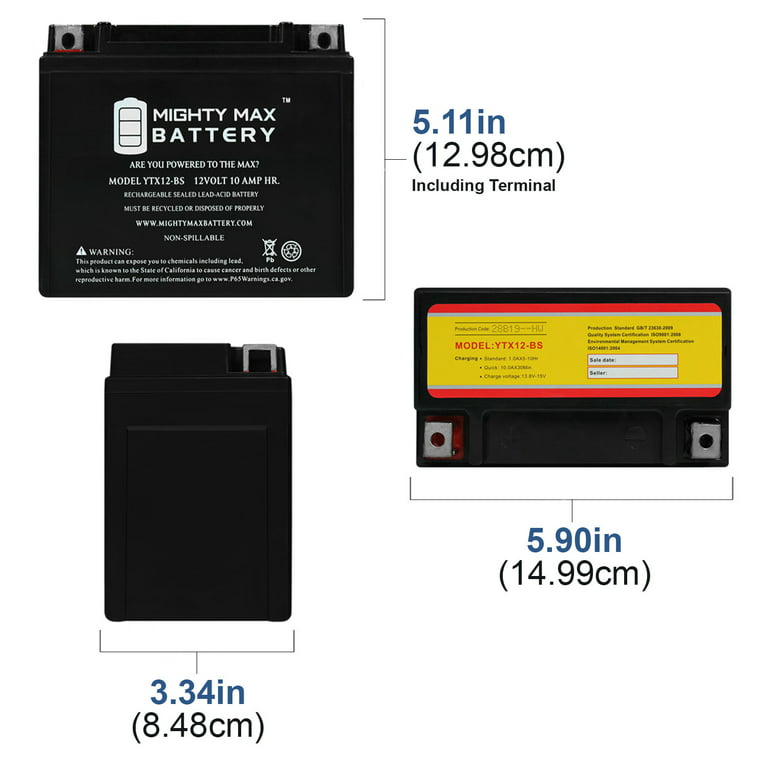 Batterie moto Lithium 12V 10AH YTX12-BS / YTX12A-BS / YT12A-BS / YB12B-B2 /  HJTX12-FP