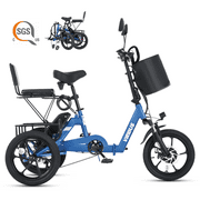 VIRIBUS 16 in. Folding Electric Trike with Dual Seats 350W Motor 48V 10.4Ah Battery Navy