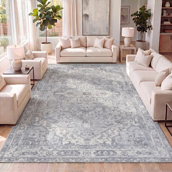 JONATHAN Y MODERN PERSIAN 5 x 8 Area Rug, Medallion - Light Gray/Ivory, MDP106C-5