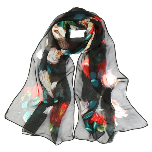 ERDOUY Elegant Personalized Scarf, Summer Sunscreen Scarf, Beach Scarf, Lotus Pond Moonlight Thin Scarf (Black)