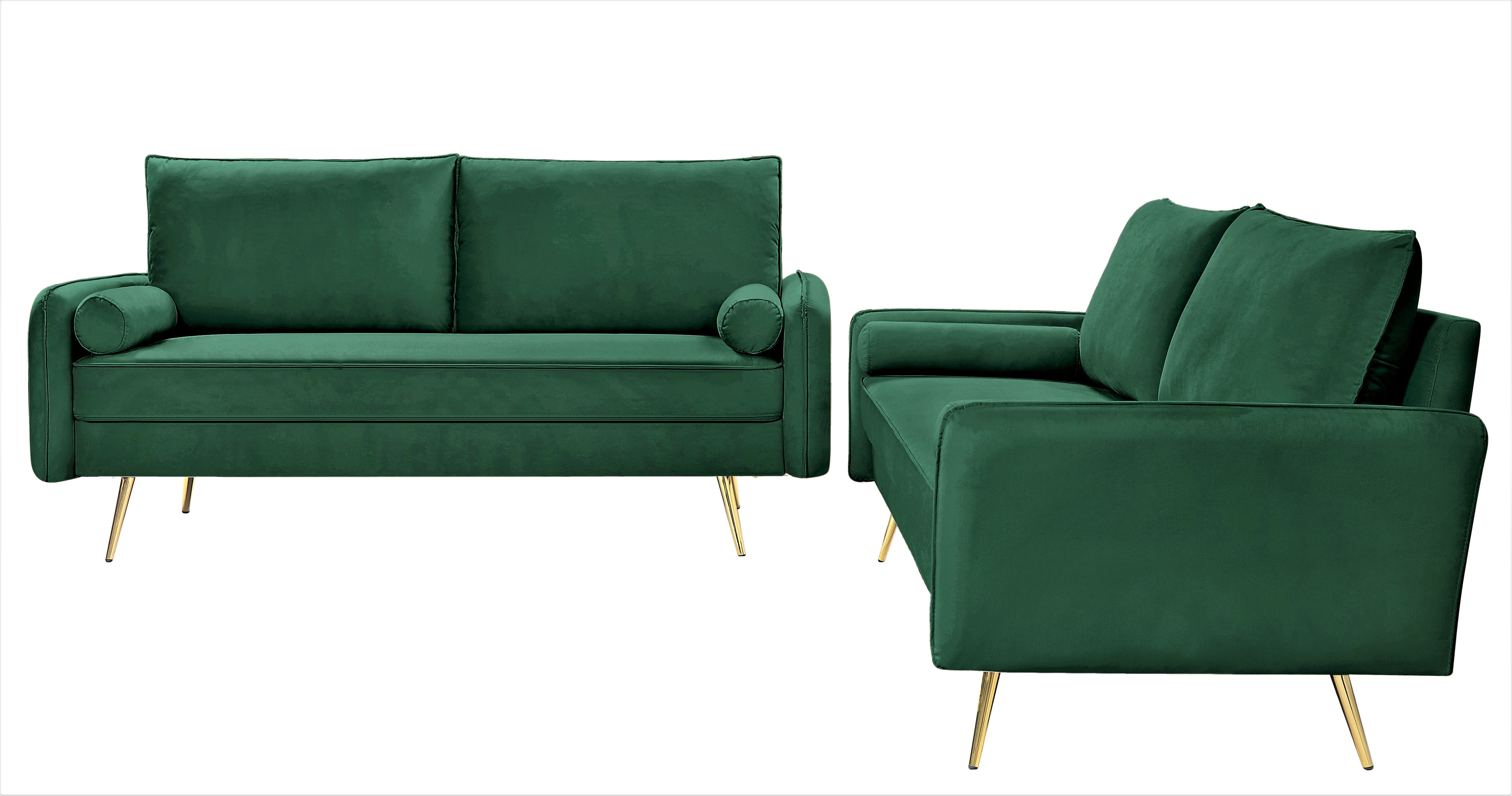 US Pride Furniture Villeda Velvet 2 PC Living Room Set Sofa & Loveseat Green