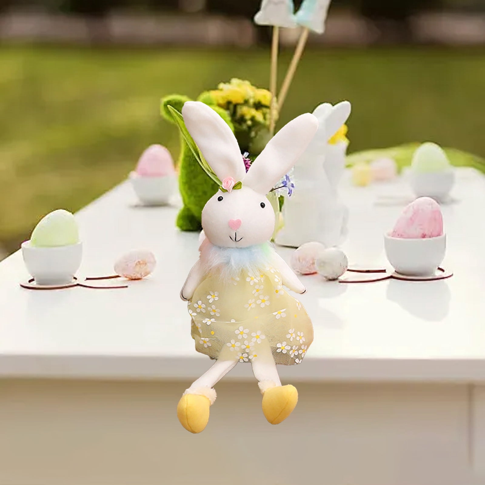 SHENGXINY Easter Bunny Plush, Fabric Bunny Rabbit Toy, Easter Decorations, Stuffed Animals,Standing Statue With Carrots Baskets For Layered Plates Table Decor Yellow 17.32x5.91x5.91in