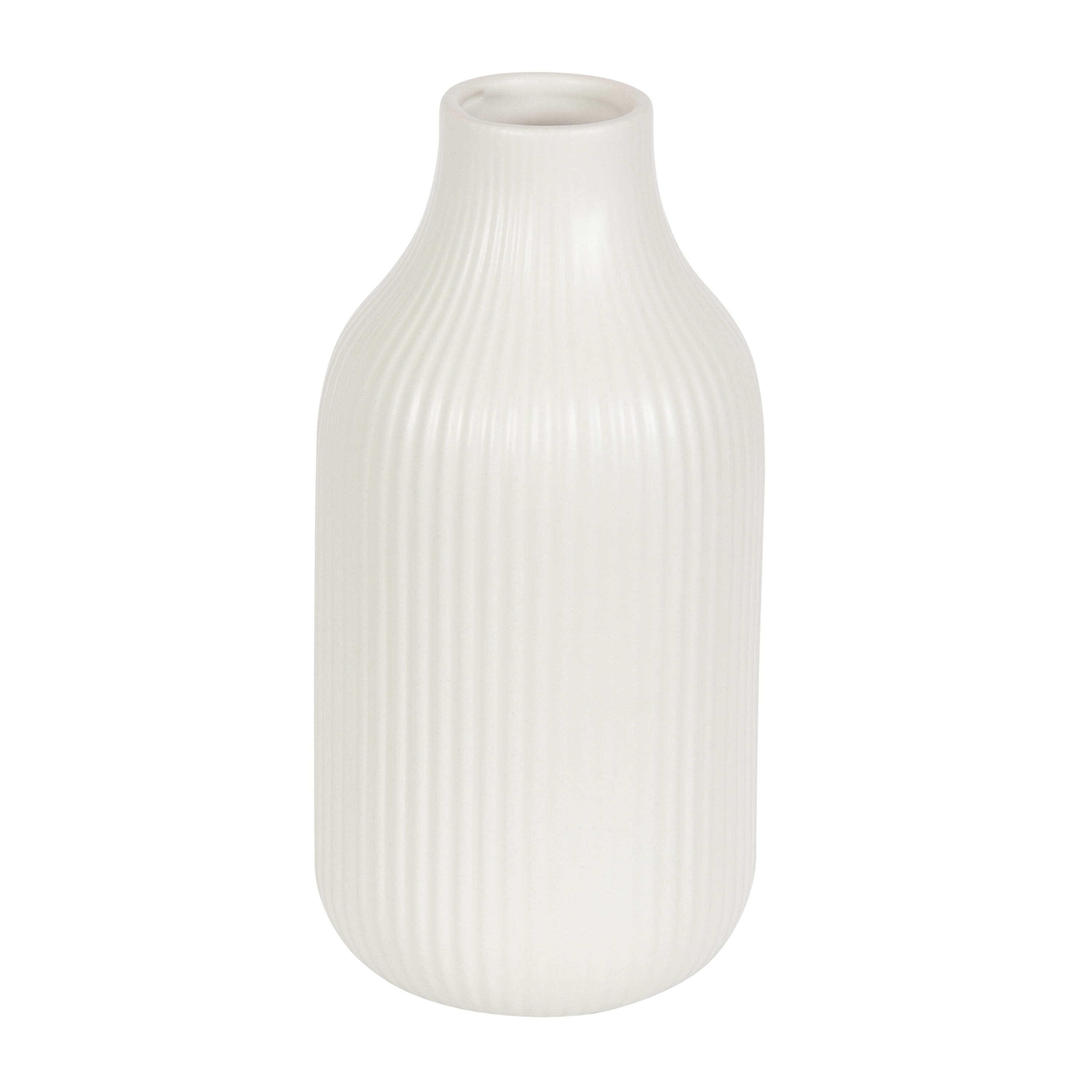(4 pack) Better Homes & Gardens Ribbed Ceramic Vase, 8.5", Cream