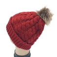 thumbnail image 3 of UTSJKR Women's Winter Soft Knit Beanie Hat with Faux Fur Pom Pom Warm Skull Cap Beanies for Women Thick Warm Ear Protection Hood Wine, 3 of 3