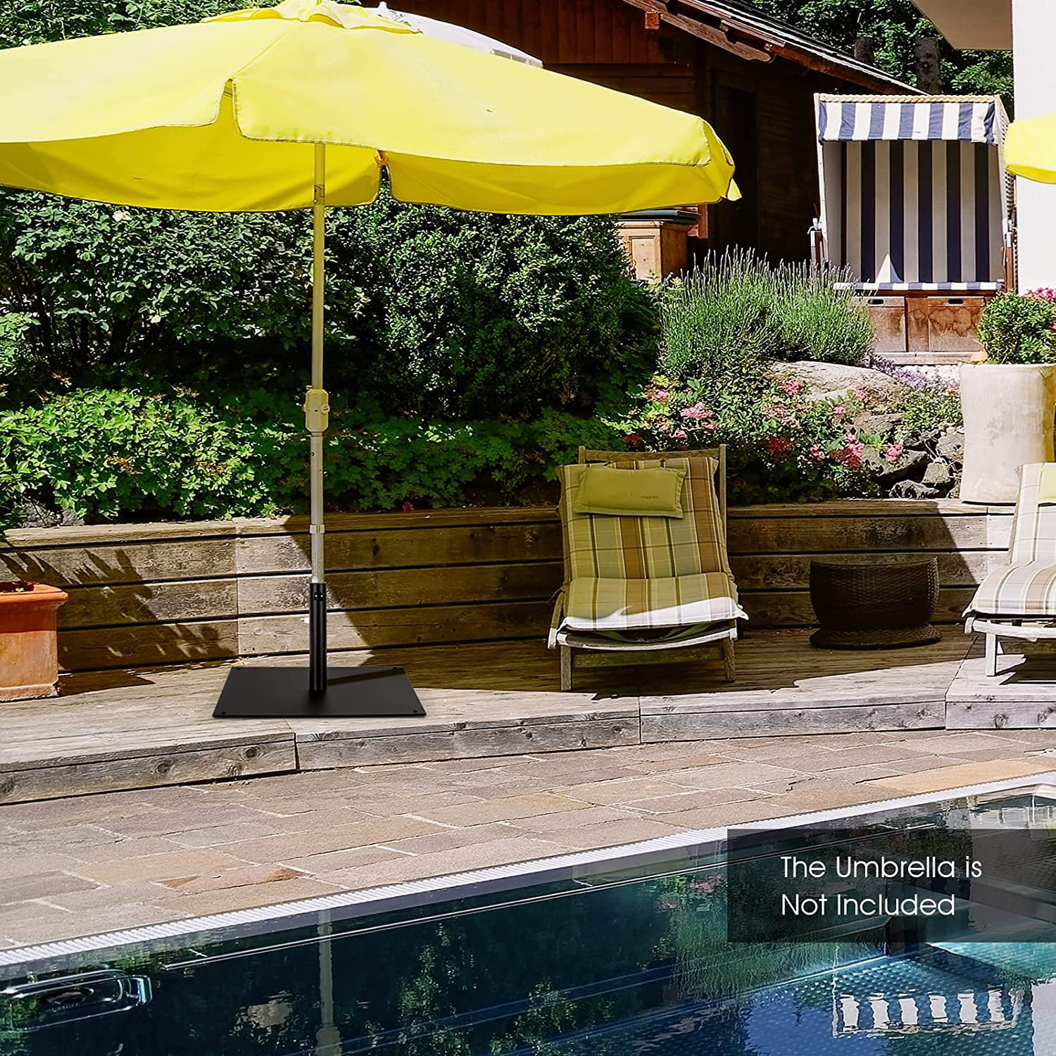 WBTER 42 LBS Patio Umbrella Base, 25 Inches Heavy Duty Square Market Umbrella Base Stand W/4 Non-Slip Pads, 1.6”/1.9” Adapters, Tightening Knob, Outdoor Umbrella Stand for Patio, Poolside