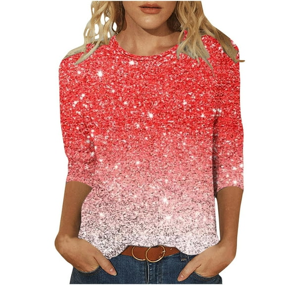 GA WEIHUA Clearance Sales,3/4 Sleeve Tops for Women Glitter Print Work Tops Summer Tie Dye Shirt Casual Shirt Sequin Crewneck Tops Trendy Plus Size Blouses(Multicolor,Tee XXL)