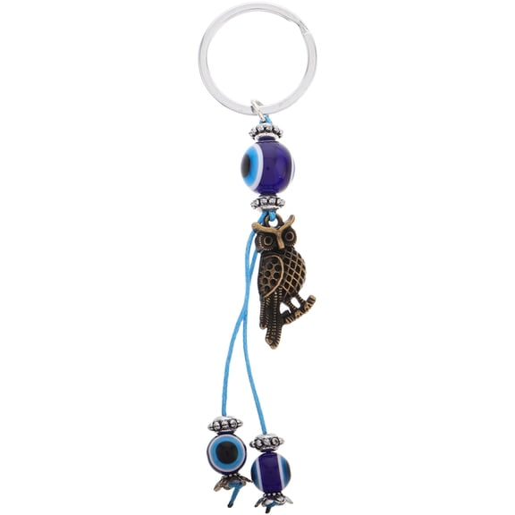 AURARMLET Blue Evil Eye Keychain with Adorable Owl Charm Multi Color Metal Keyring for Key and Bag Accessories 3.5 inches